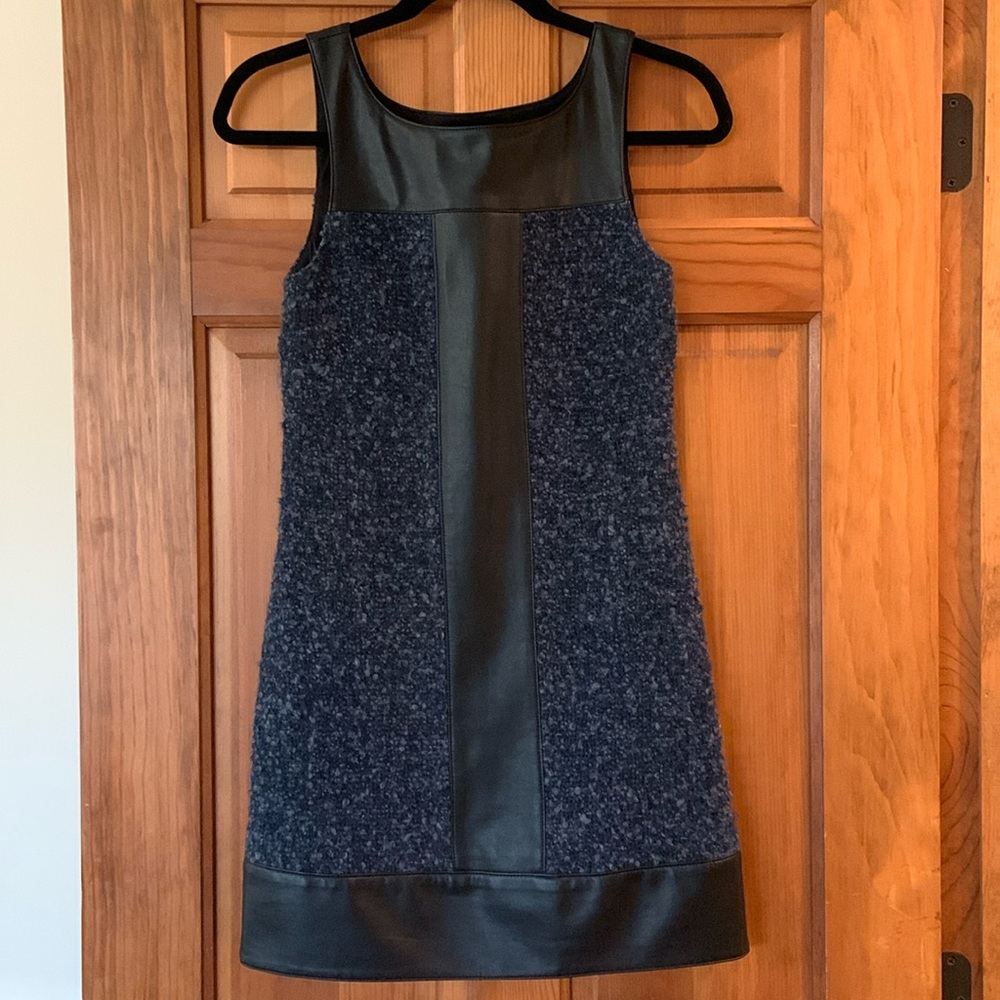 Bailey 44 Faux leather and wool dress navy and black size XS